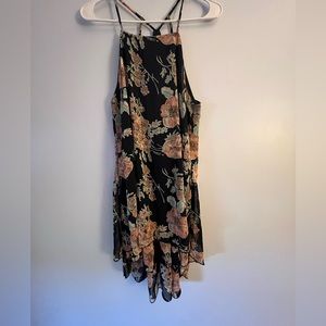 Peach Royal, size small, black with peach, green, and white floral